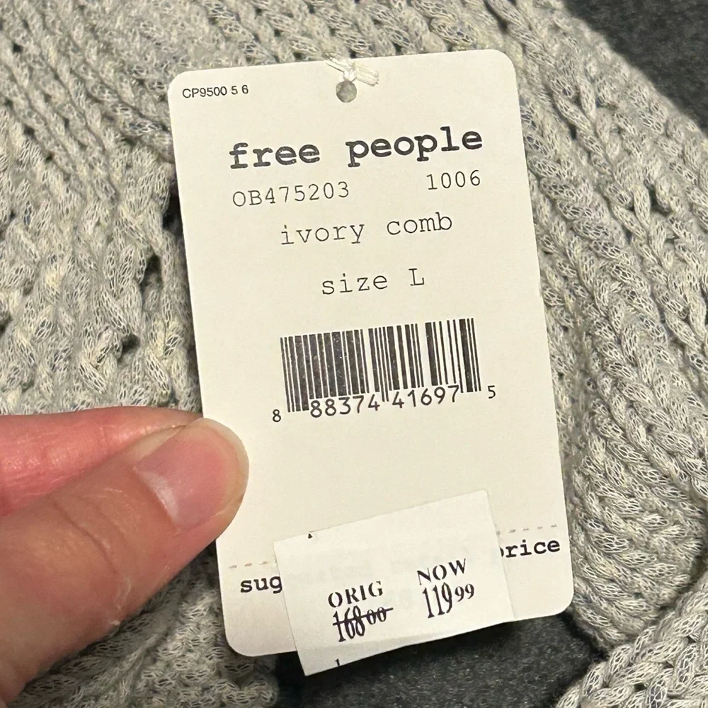 NWT Free People Cable Knit Open Back Chunky Sweater in Ivory Comb - L